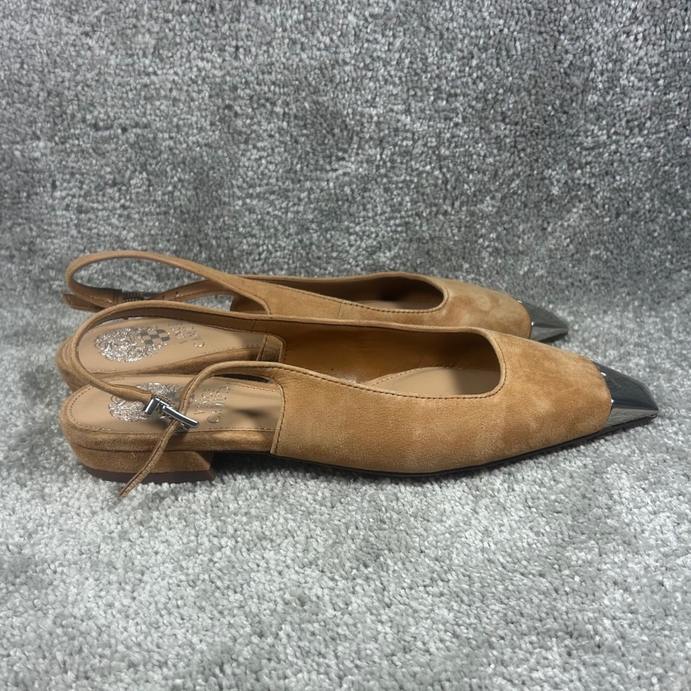 Vince Camuto Slingback Flats Tan Suede Metal Cap Toe Officecore Womens 5.5M